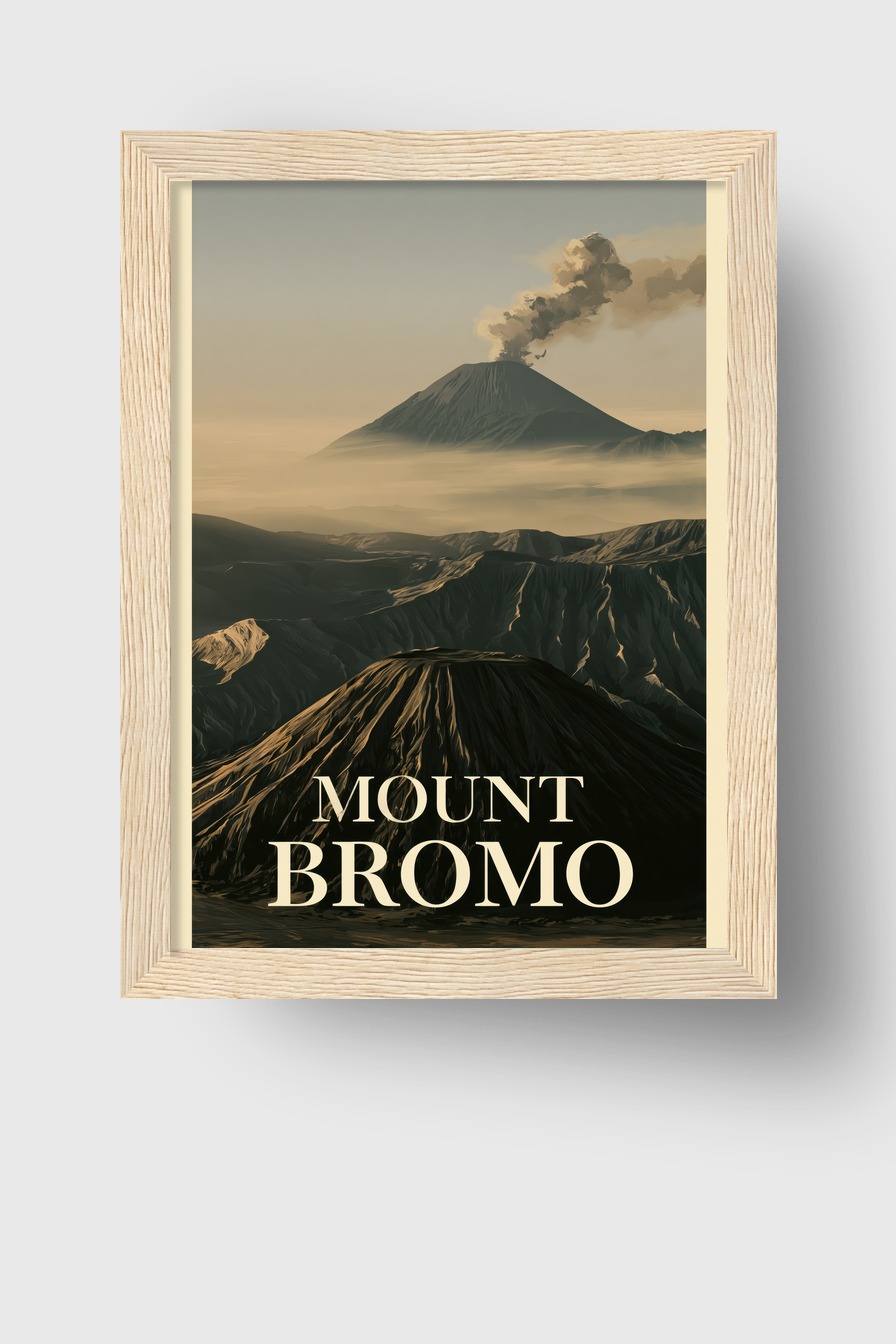 Illustration Poster Vulkan rauchend braun grau