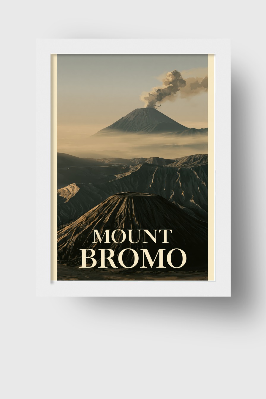 Illustration Poster Vulkan rauchend braun grau