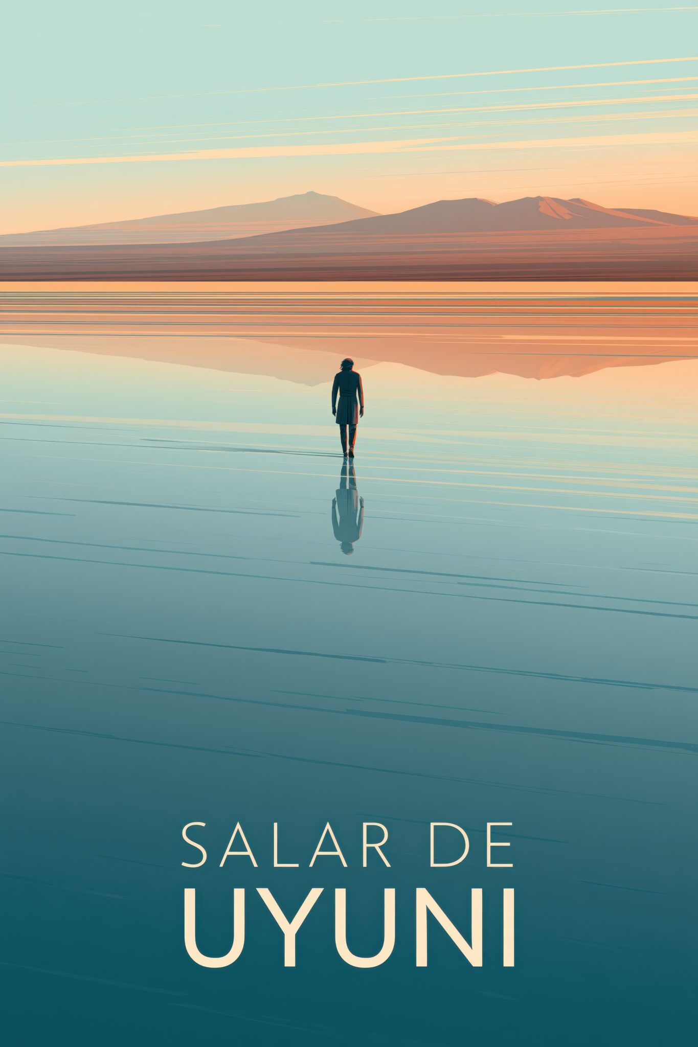 Minimalistisch Poster Salar de Uyuni Person Spiegelung Wasser
