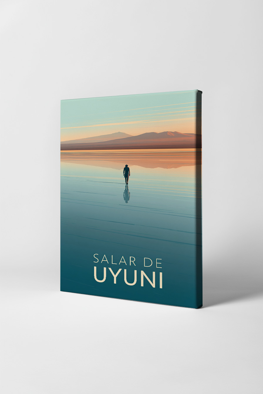 Minimalistisch Poster Salar de Uyuni Person Spiegelung Wasser