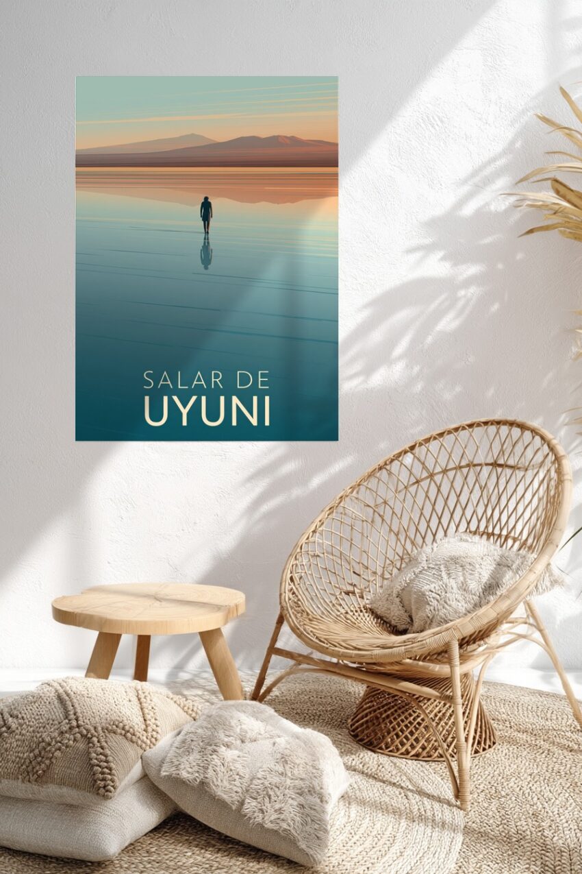 Minimalistisch Poster Salar de Uyuni Person Spiegelung Wasser