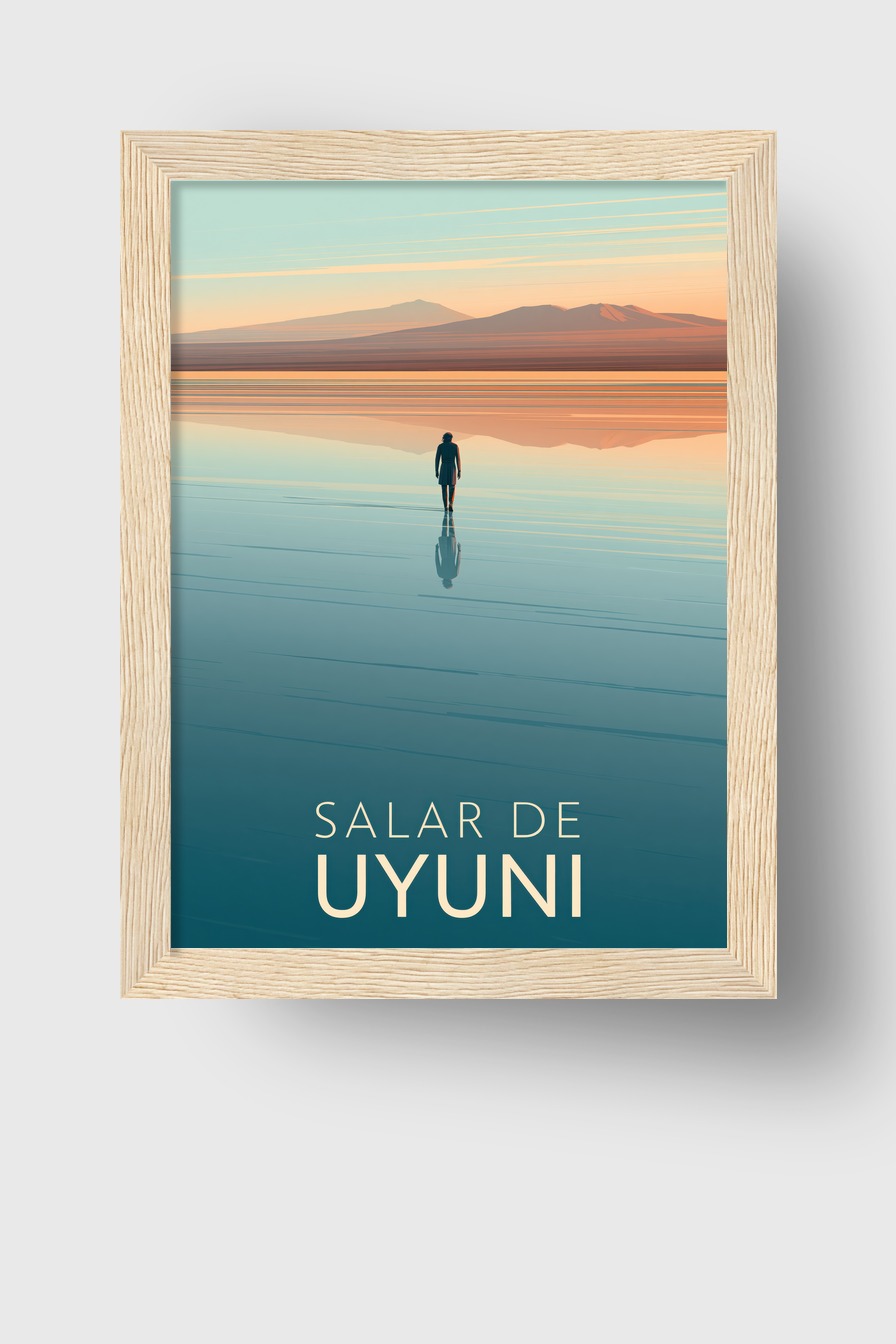 Minimalistisch Poster Salar de Uyuni Person Spiegelung Wasser