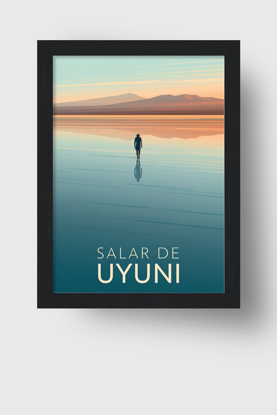 Minimalistisch Poster Salar de Uyuni Person Spiegelung Wasser