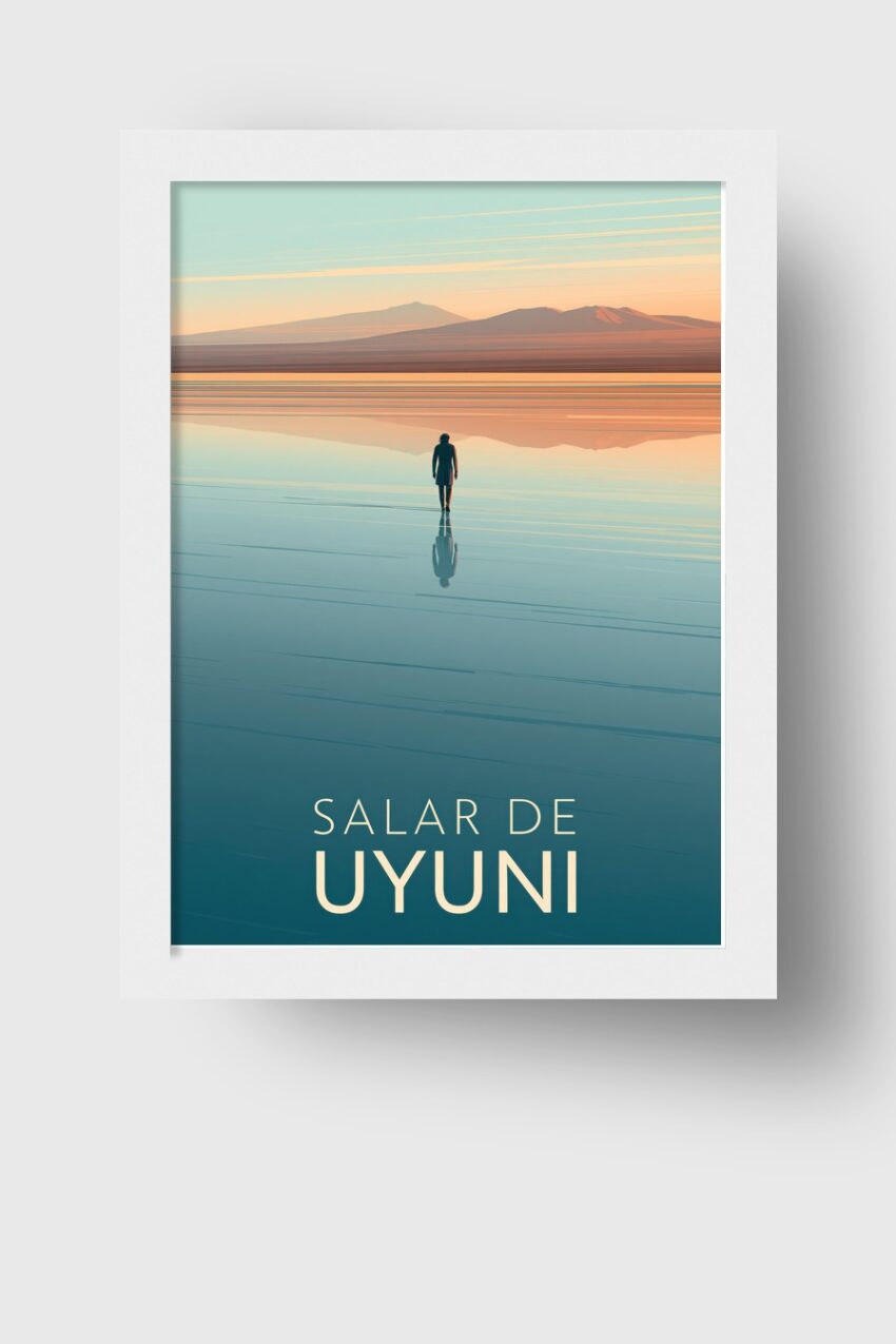 Minimalistisch Poster Salar de Uyuni Person Spiegelung Wasser