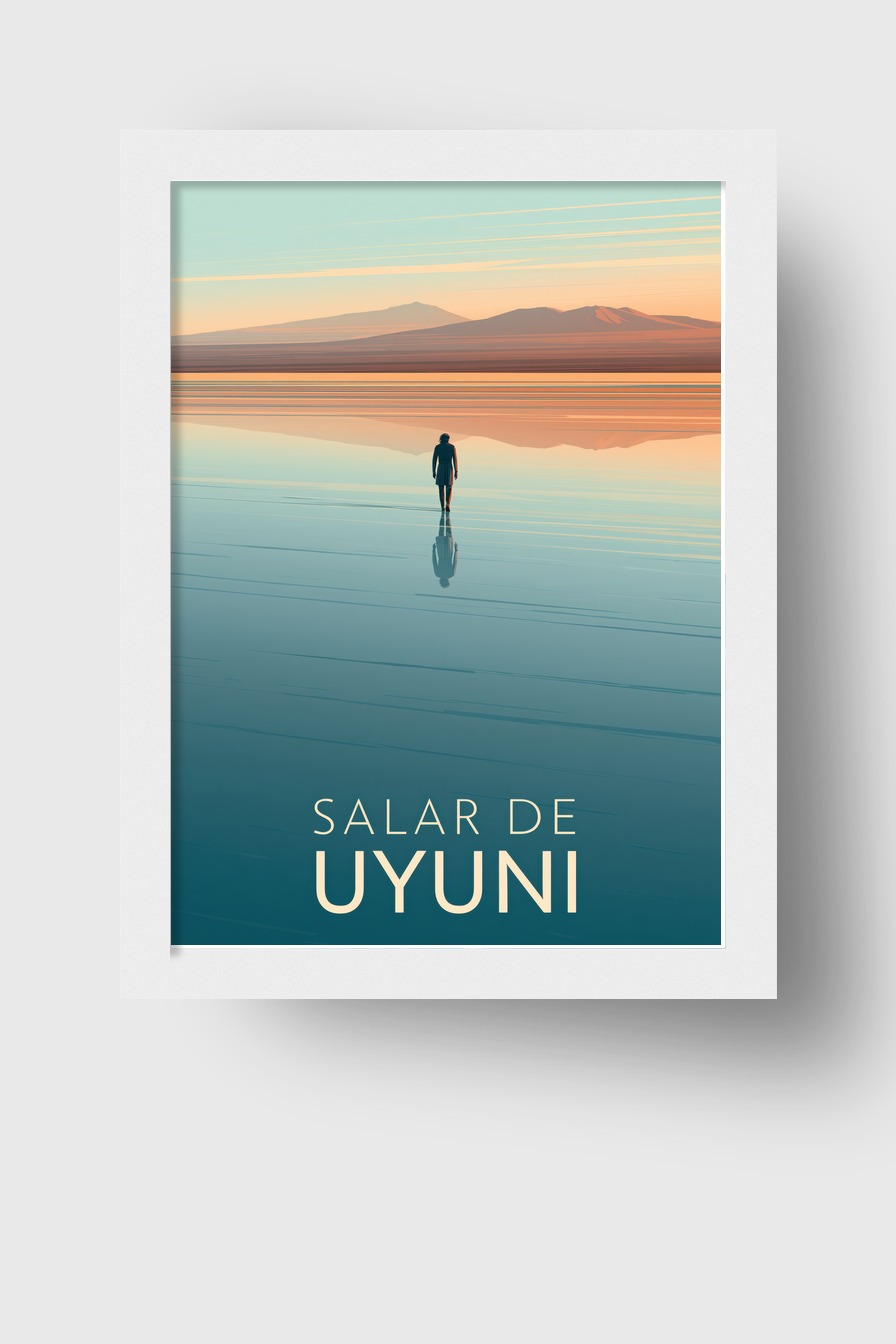 Minimalistisch Poster Salar de Uyuni Person Spiegelung Wasser