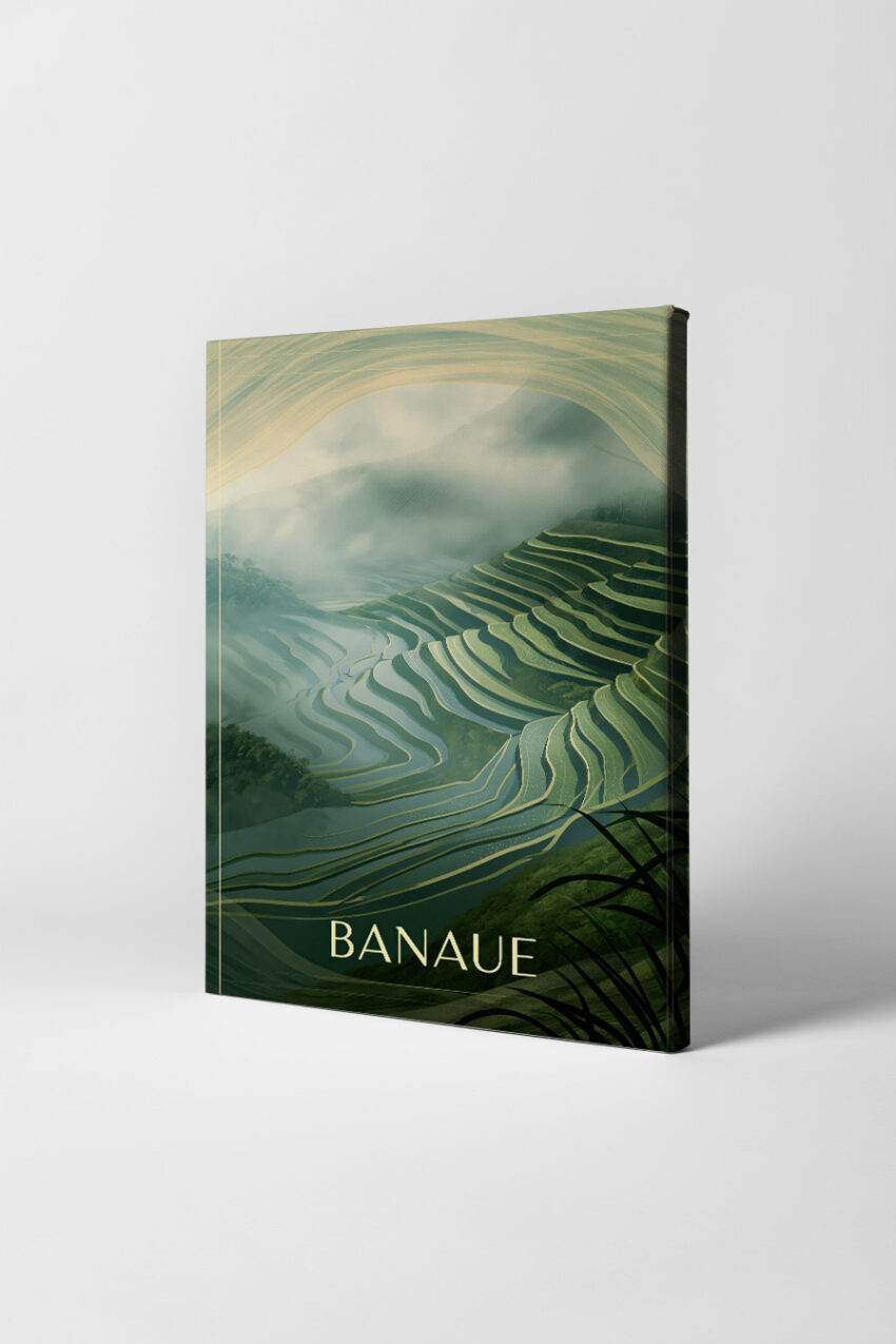 Digitale Kunst Poster Reisterrassen Nebel grün blau