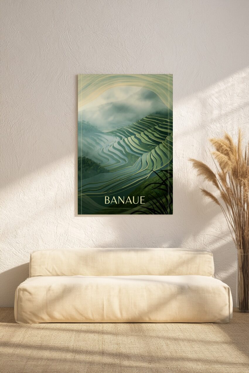 Digitale Kunst Poster Reisterrassen Nebel grün blau
