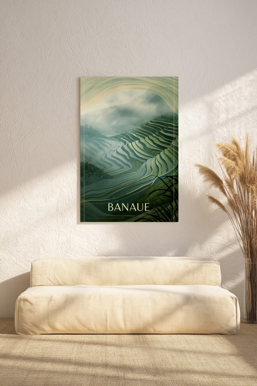 Digitale Kunst Poster Reisterrassen Nebel grün blau