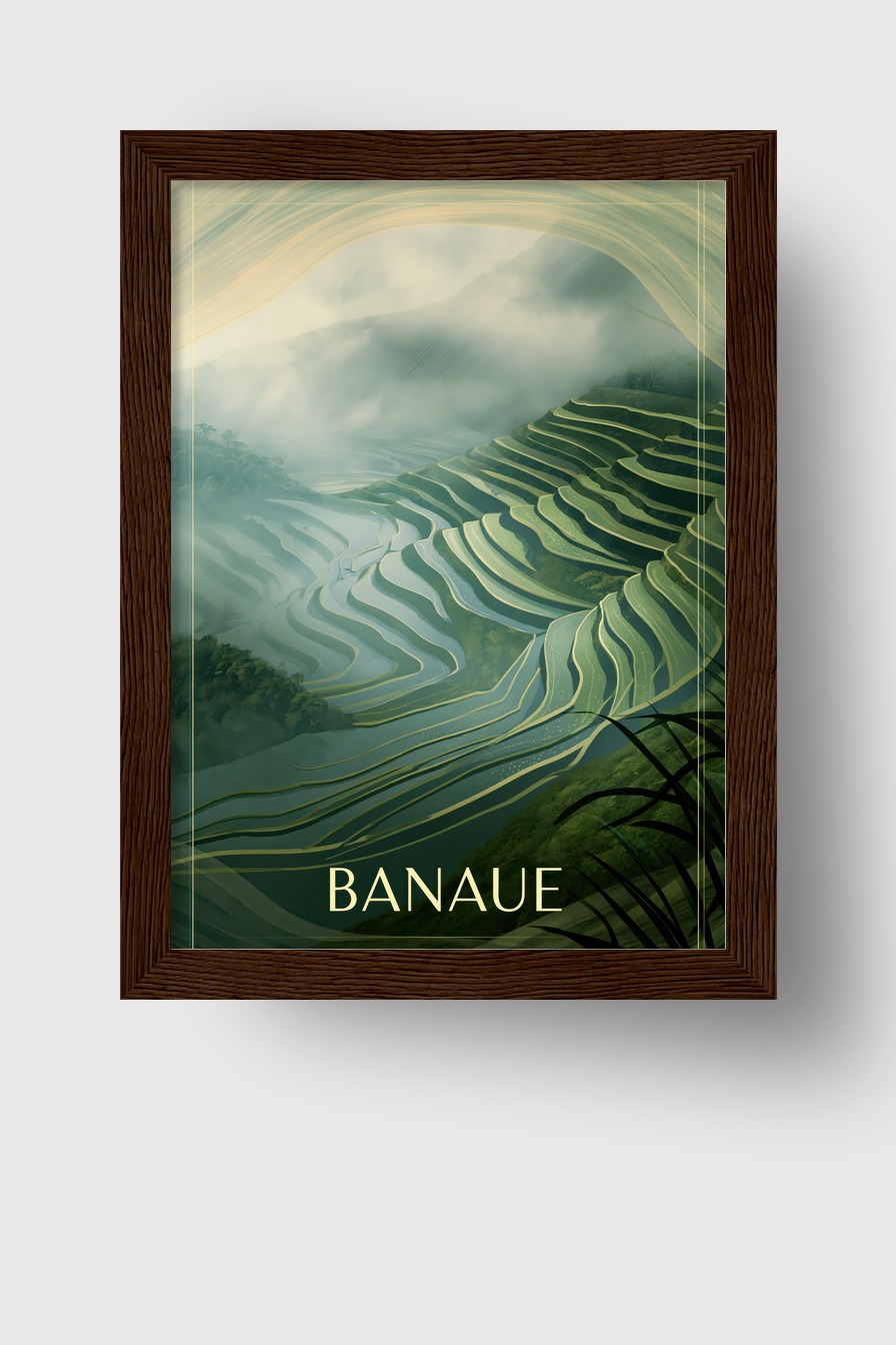 Digitale Kunst Poster Reisterrassen Nebel grün blau