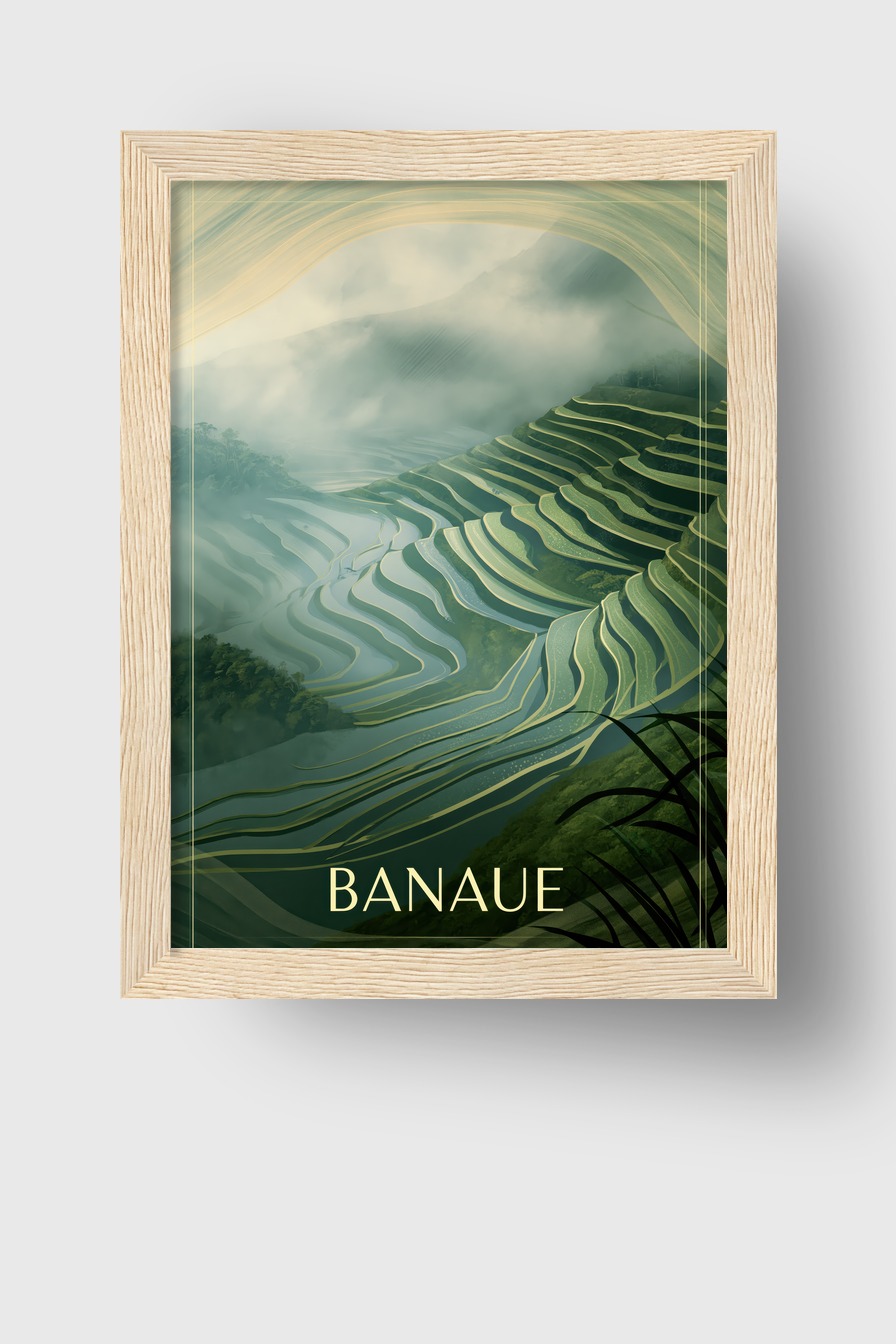 Digitale Kunst Poster Reisterrassen Nebel grün blau