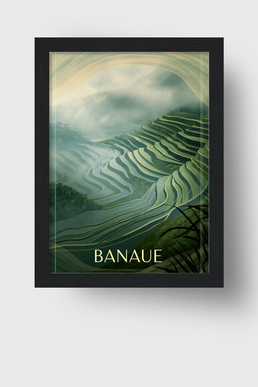 Digitale Kunst Poster Reisterrassen Nebel grün blau