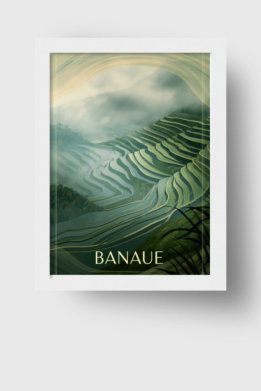 Digitale Kunst Poster Reisterrassen Nebel grün blau