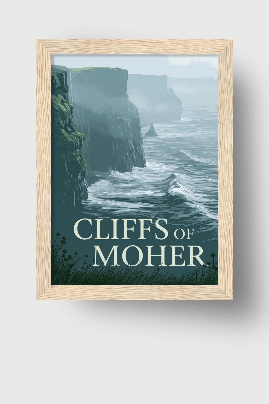 Illustration Poster Klippen Meer blau grau nebelig