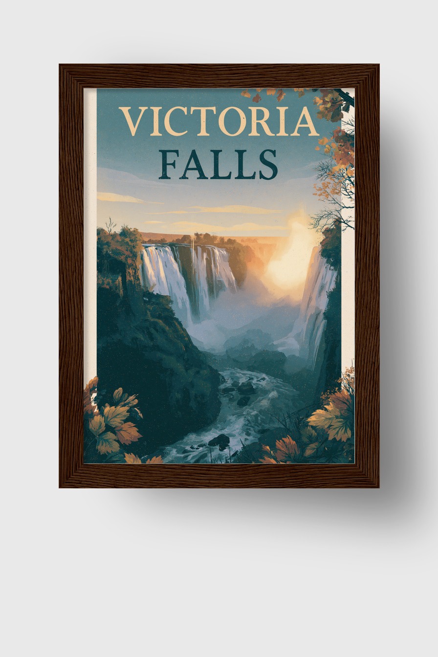 Illustration Poster Wasserfall Tal Nebel herbstlich