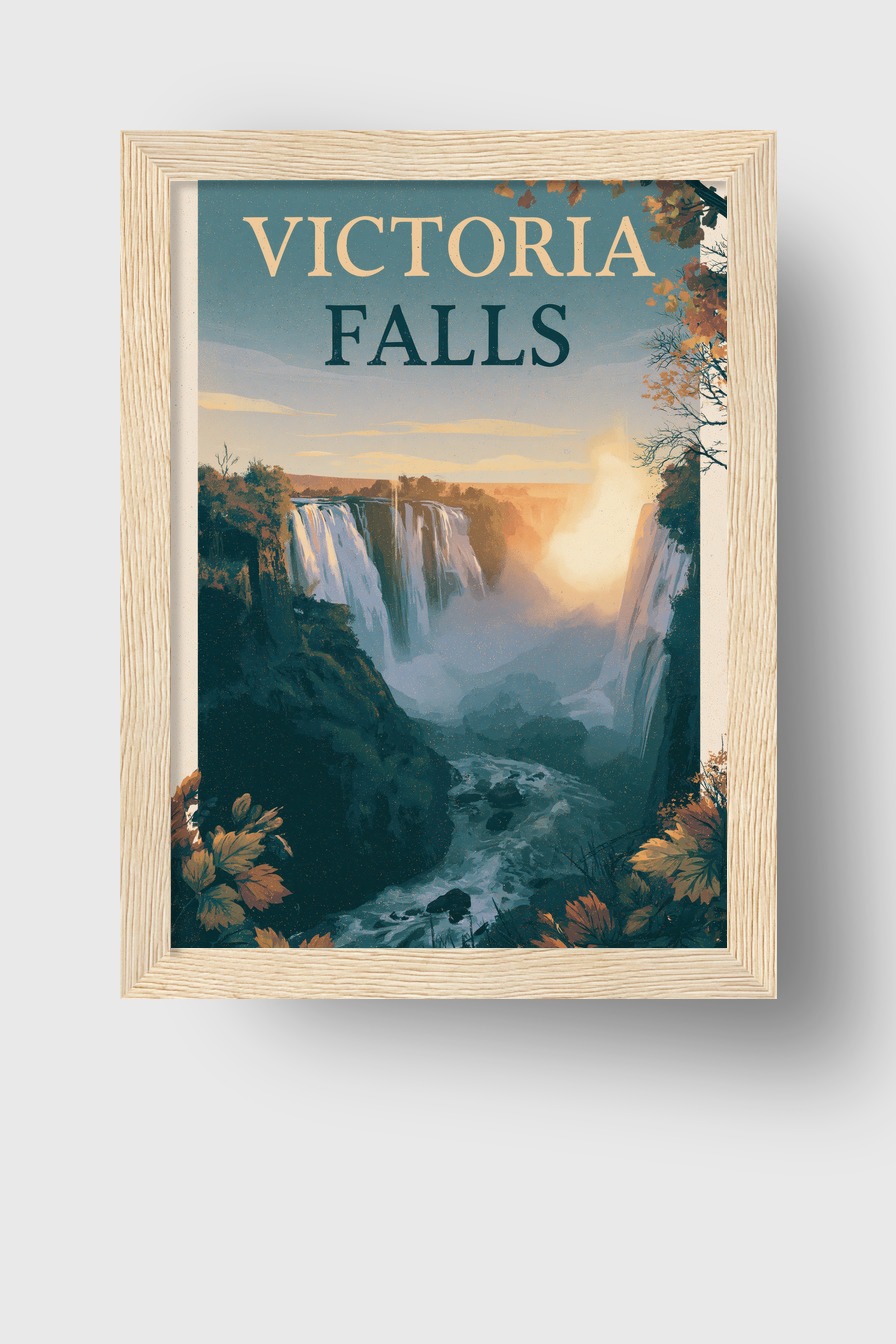 Illustration Poster Wasserfall Tal Nebel herbstlich
