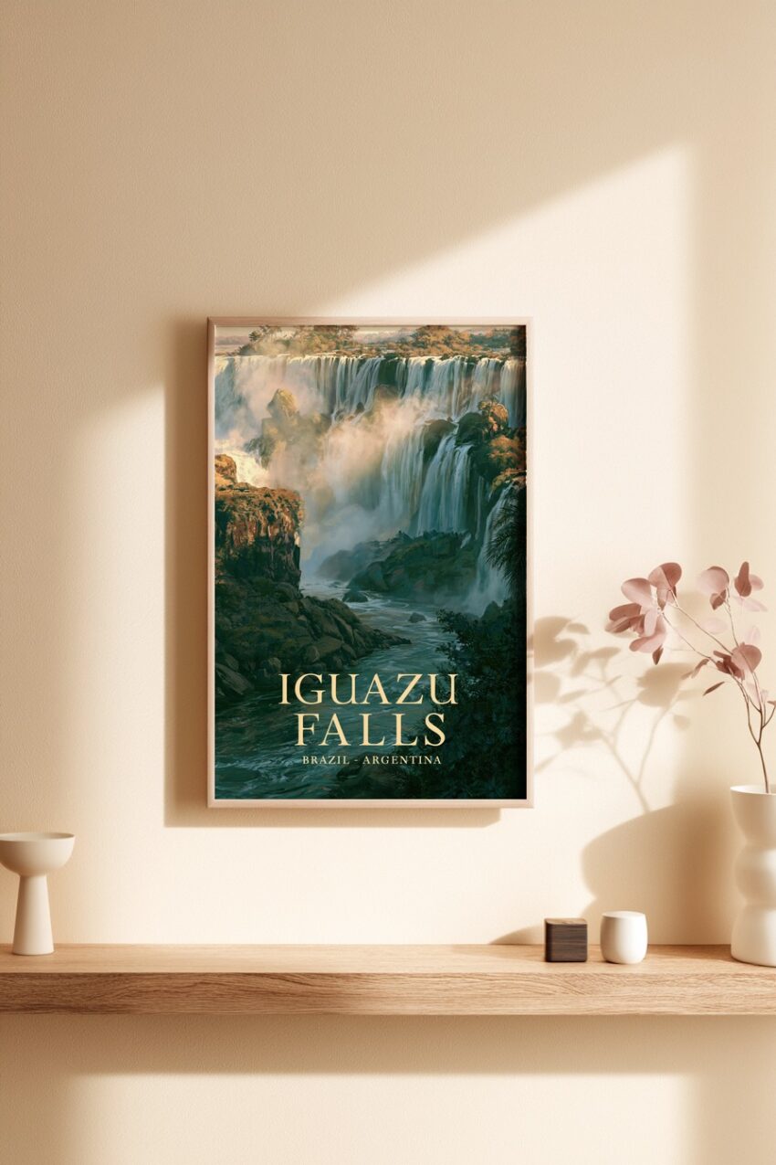 Malerei Poster Wasserfall Nebel grün kraftvoll
