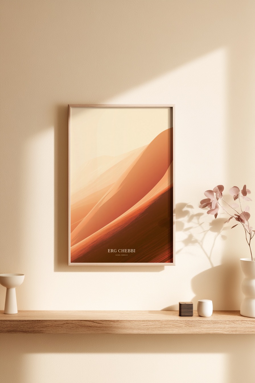Minimalistisch Poster Sanddüne warmes Licht Sahara