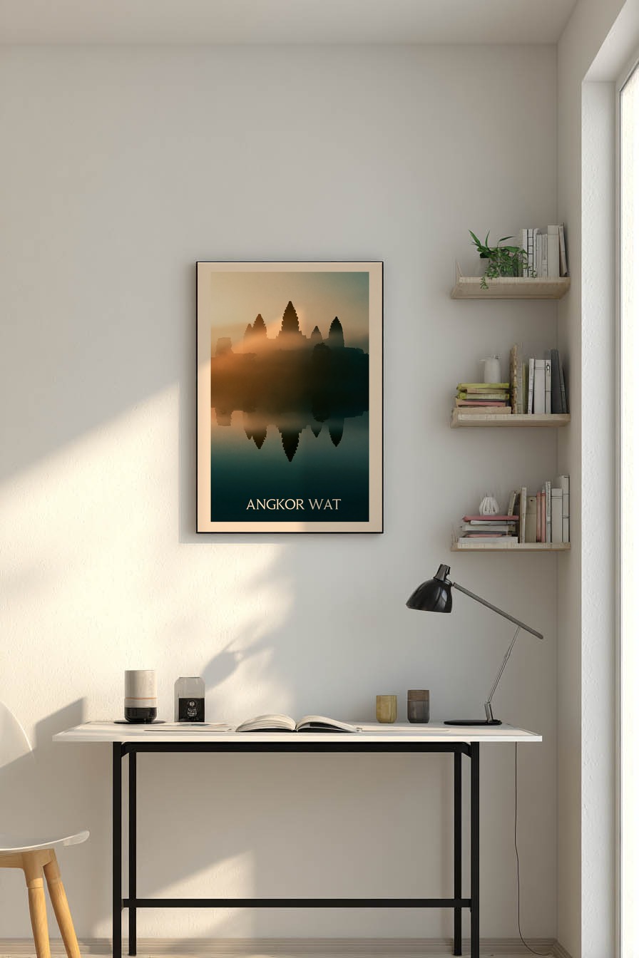 Fotografie Poster Angkor Wat Sonnenaufgang Spiegelung Nebel