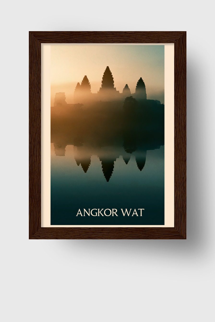 Fotografie Poster Angkor Wat Sonnenaufgang Spiegelung Nebel