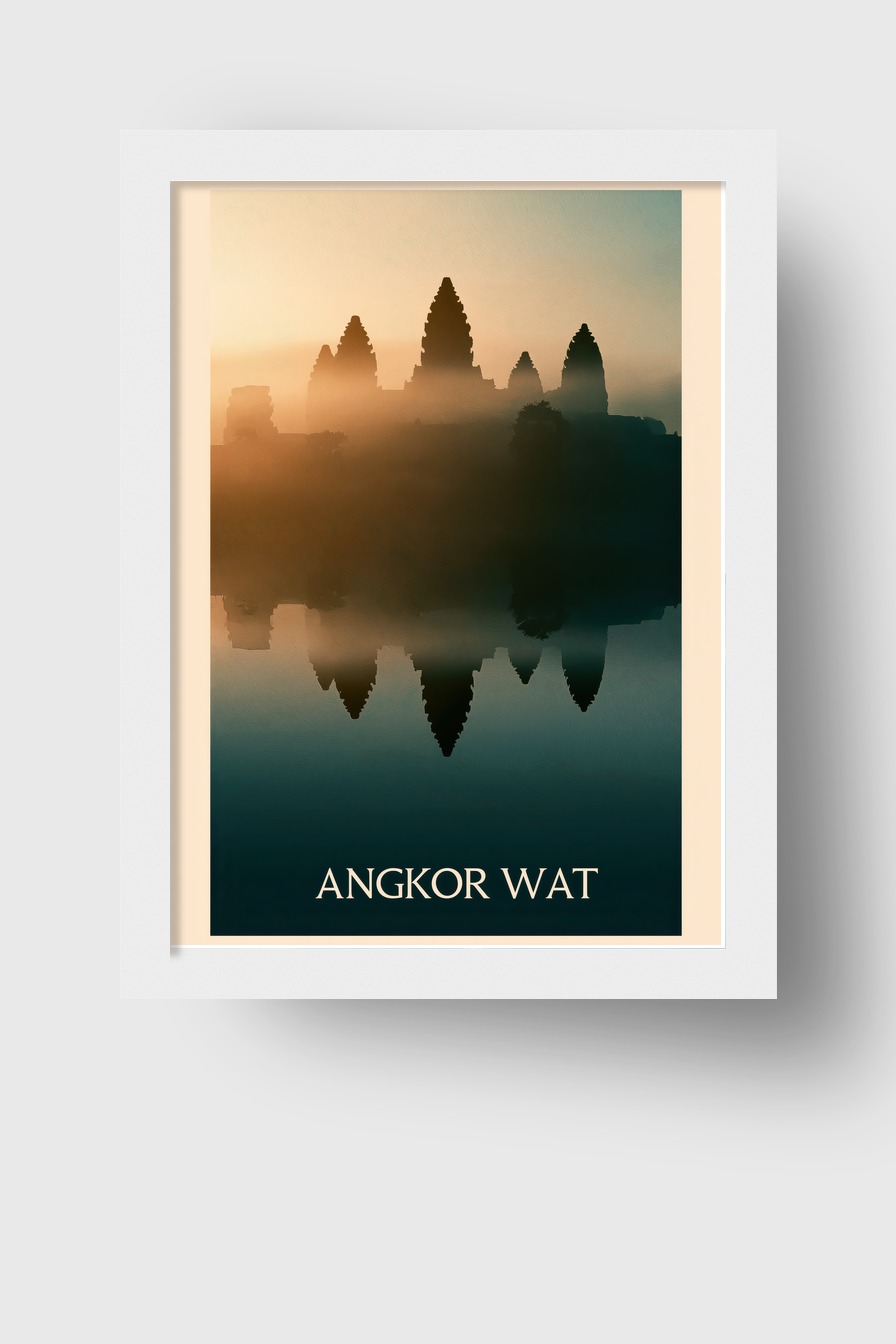 Fotografie Poster Angkor Wat Sonnenaufgang Spiegelung Nebel