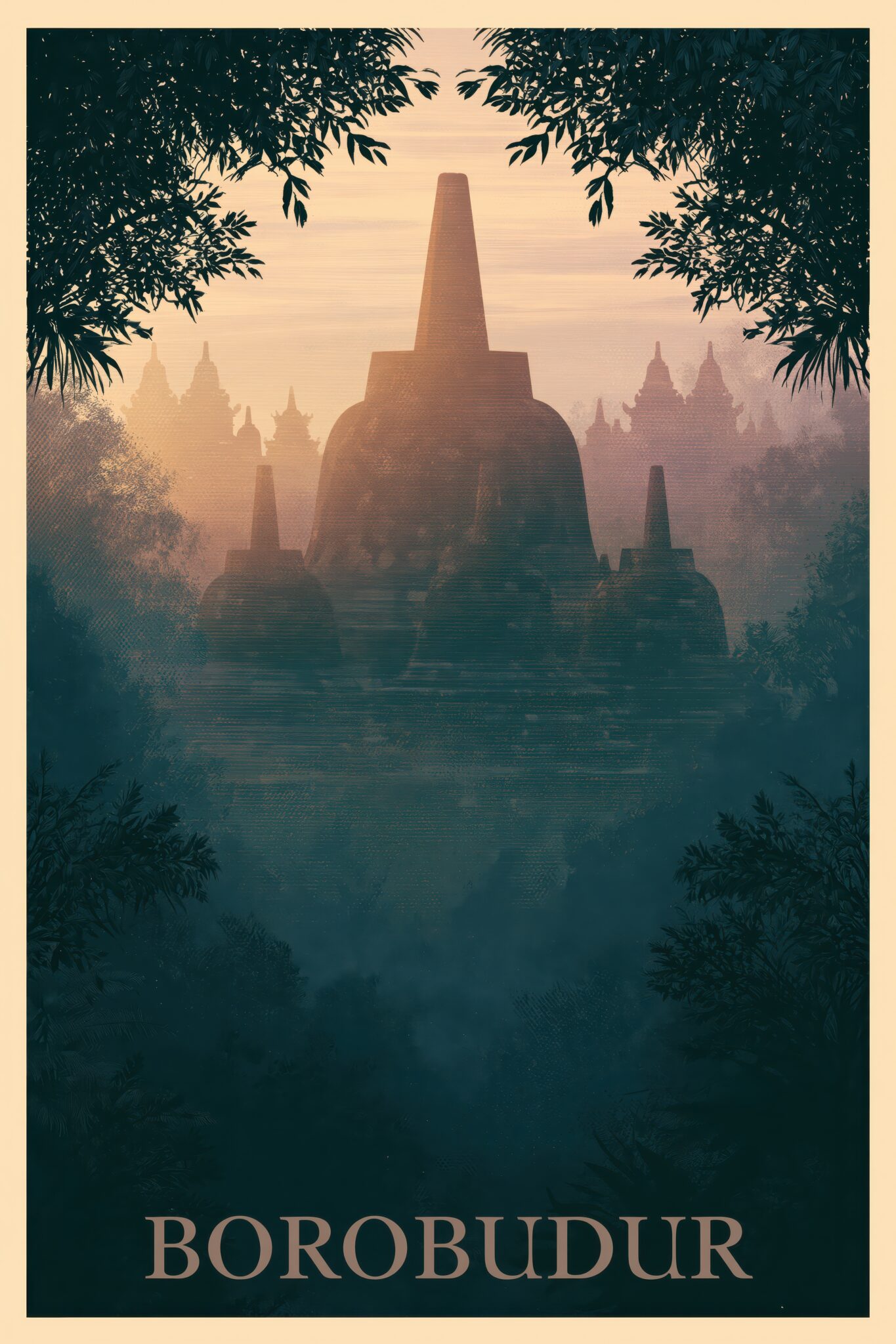Grafik Poster Borobudur Tempel Silhouette warm