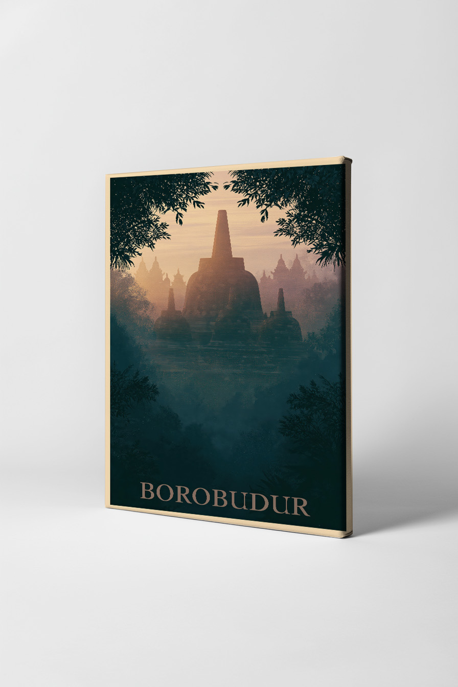 Grafik Poster Borobudur Tempel Silhouette warm