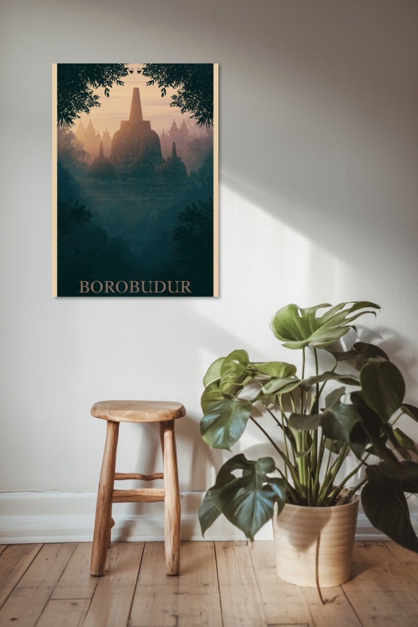 Grafik Poster Borobudur Tempel Silhouette warm