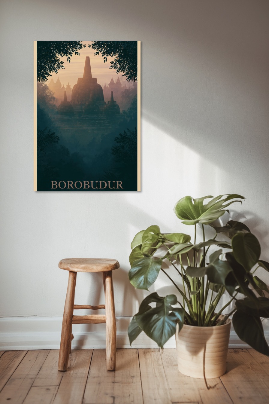 Grafik Poster Borobudur Tempel Silhouette warm