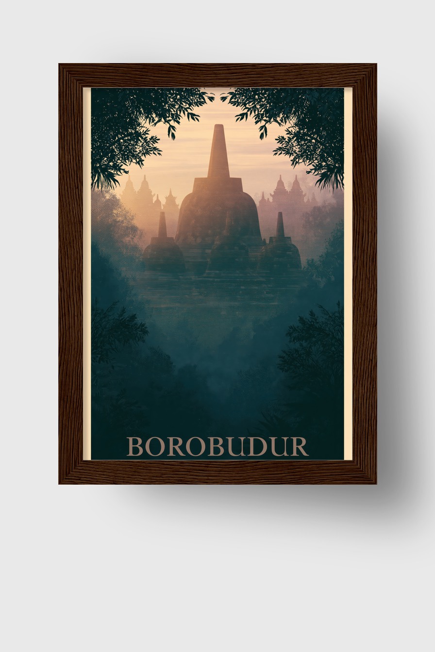 Grafik Poster Borobudur Tempel Silhouette warm