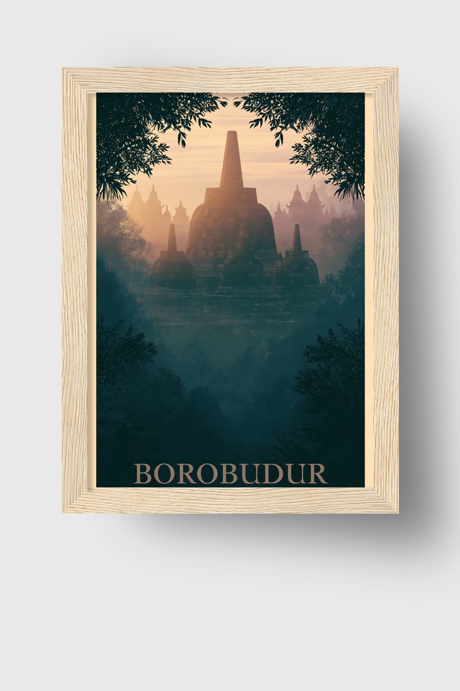 Grafik Poster Borobudur Tempel Silhouette warm