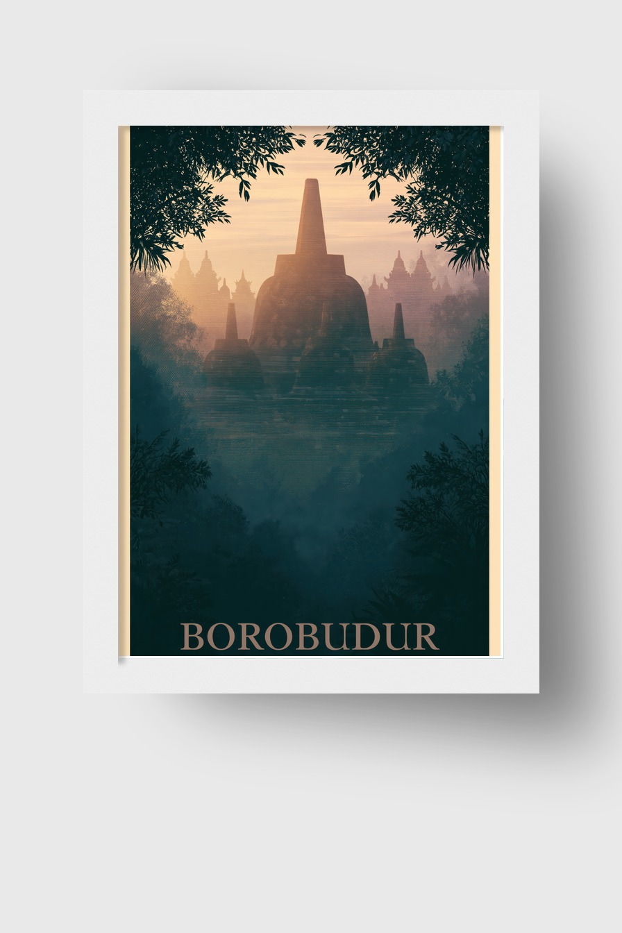 Grafik Poster Borobudur Tempel Silhouette warm