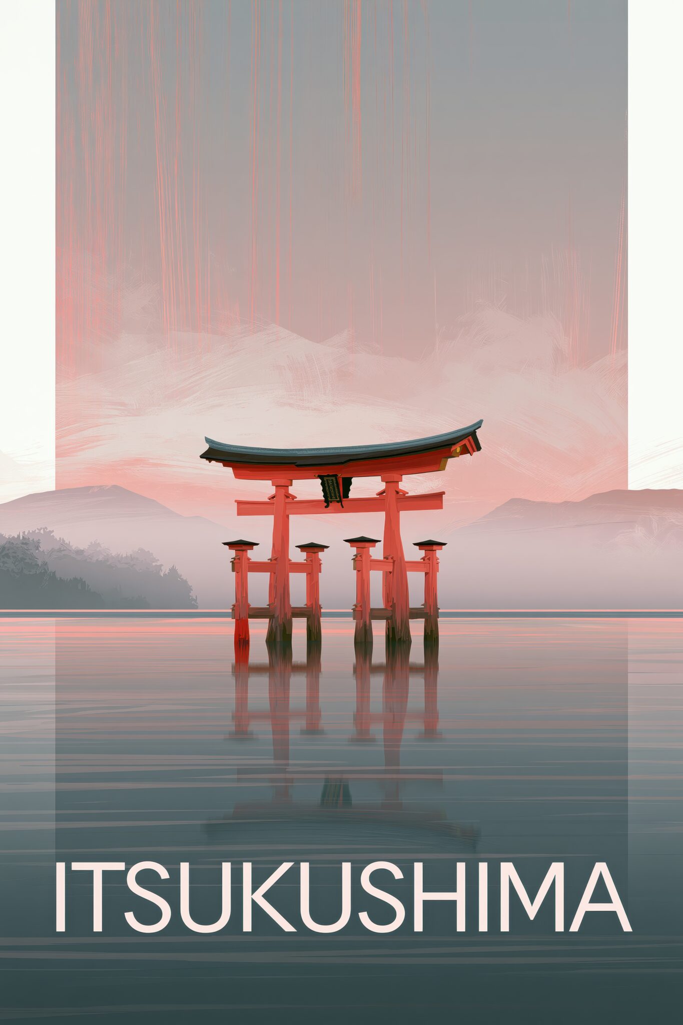 Digitale Kunst Poster Torii Wasser minimalistisch rot grau