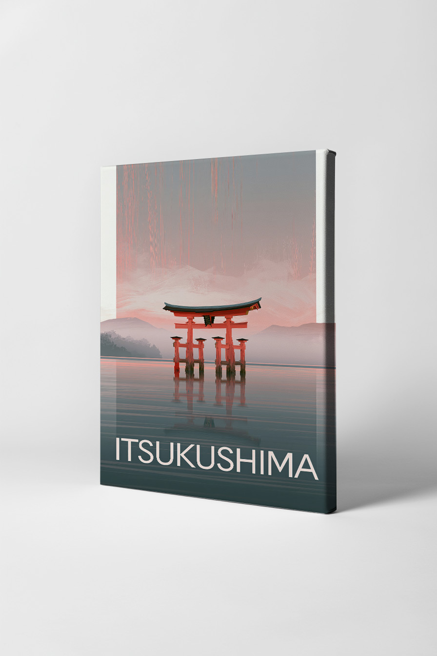 Digitale Kunst Poster Torii Wasser minimalistisch rot grau