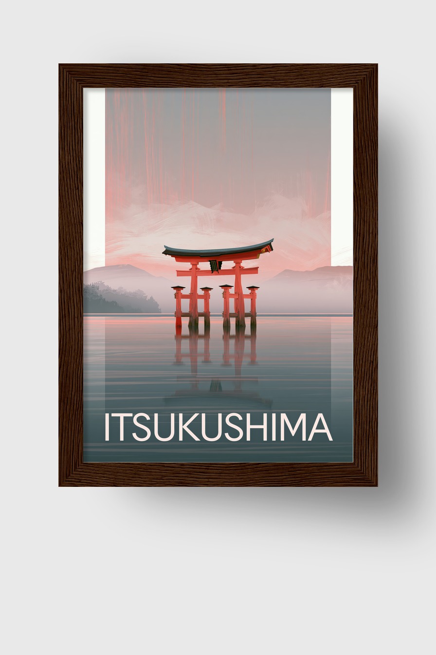 Digitale Kunst Poster Torii Wasser minimalistisch rot grau