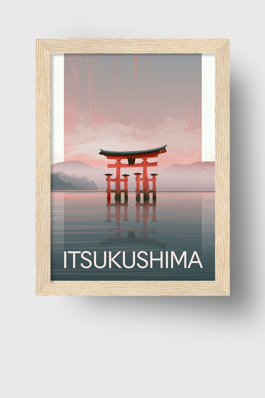 Digitale Kunst Poster Torii Wasser minimalistisch rot grau