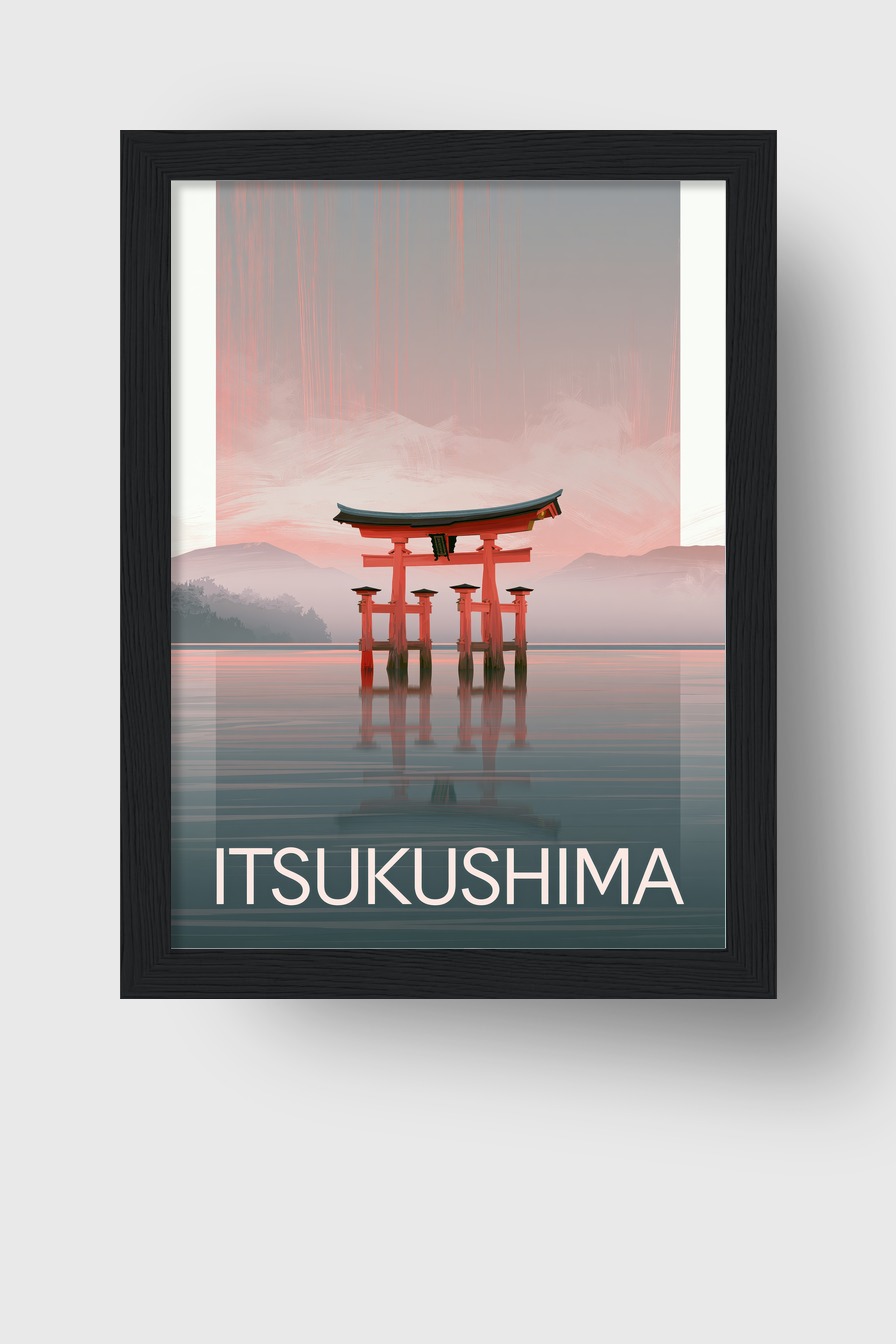 Digitale Kunst Poster Torii Wasser minimalistisch rot grau