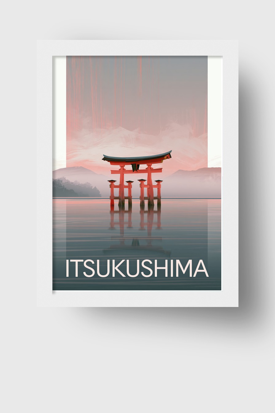 Digitale Kunst Poster Torii Wasser minimalistisch rot grau