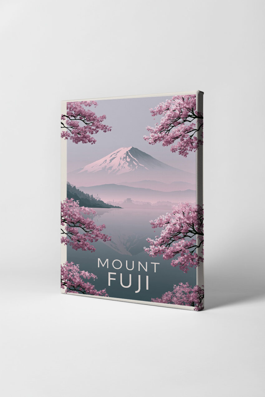 Illustration Poster Mount Fuji Kirschblüten rosa minimal