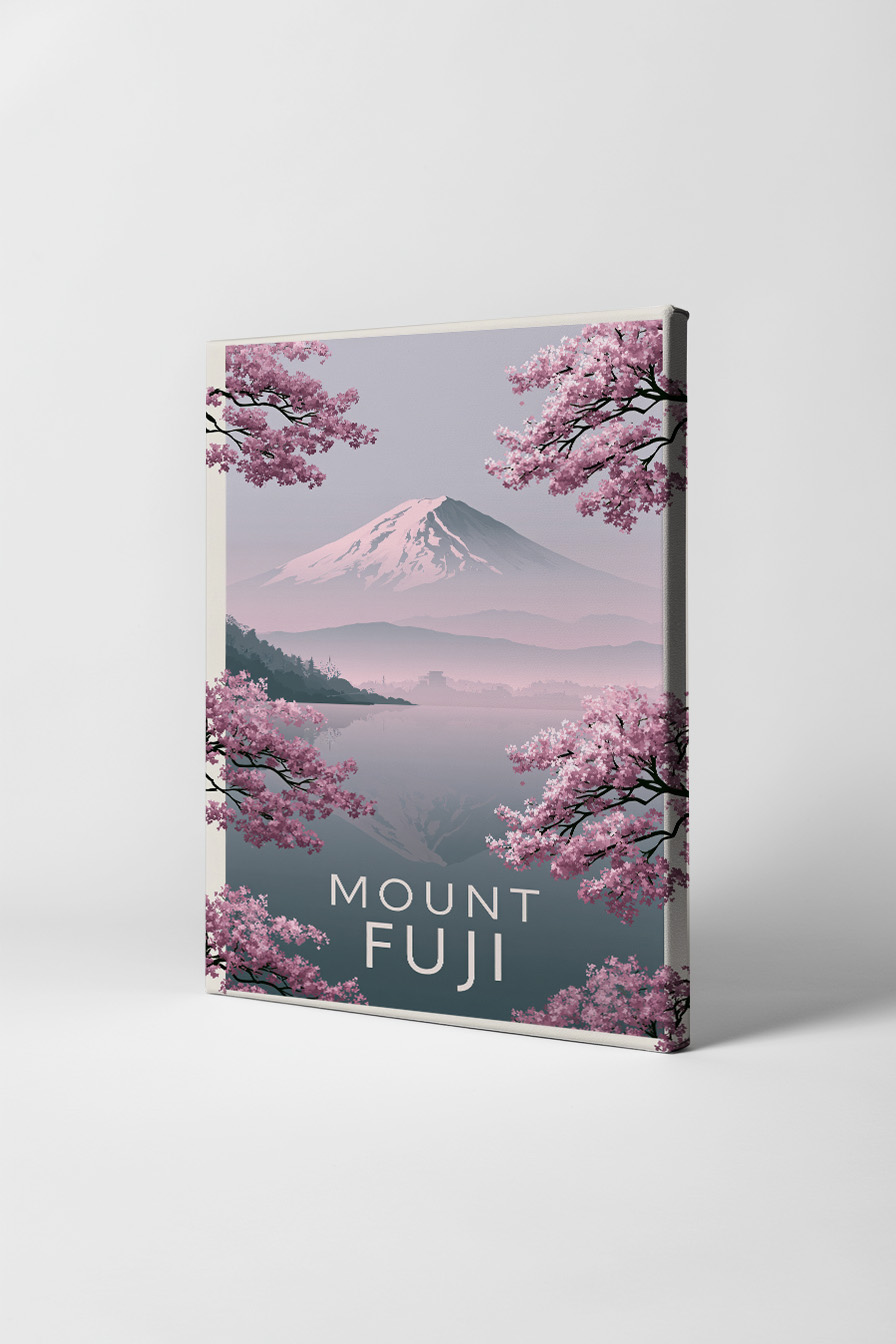 Illustration Poster Mount Fuji Kirschblüten rosa minimal