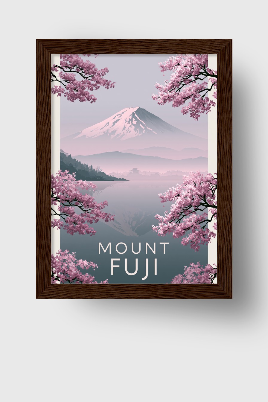 Illustration Poster Mount Fuji Kirschblüten rosa minimal
