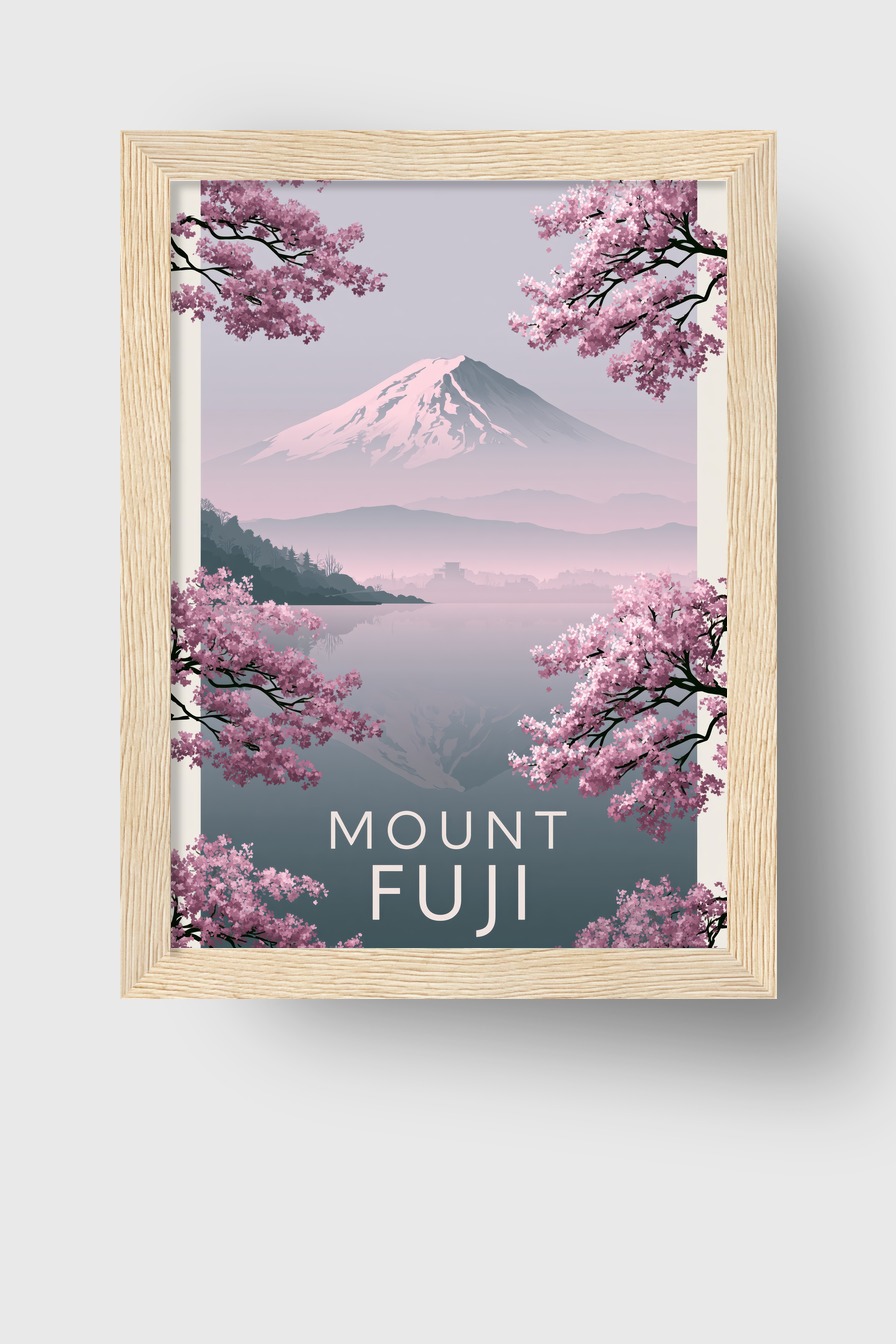 Illustration Poster Mount Fuji Kirschblüten rosa minimal