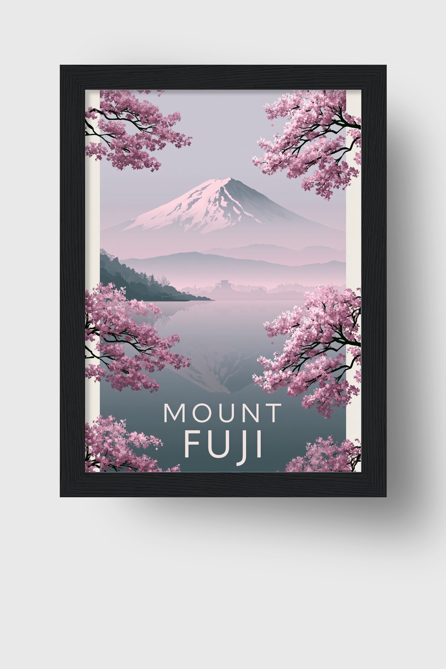 Illustration Poster Mount Fuji Kirschblüten rosa minimal