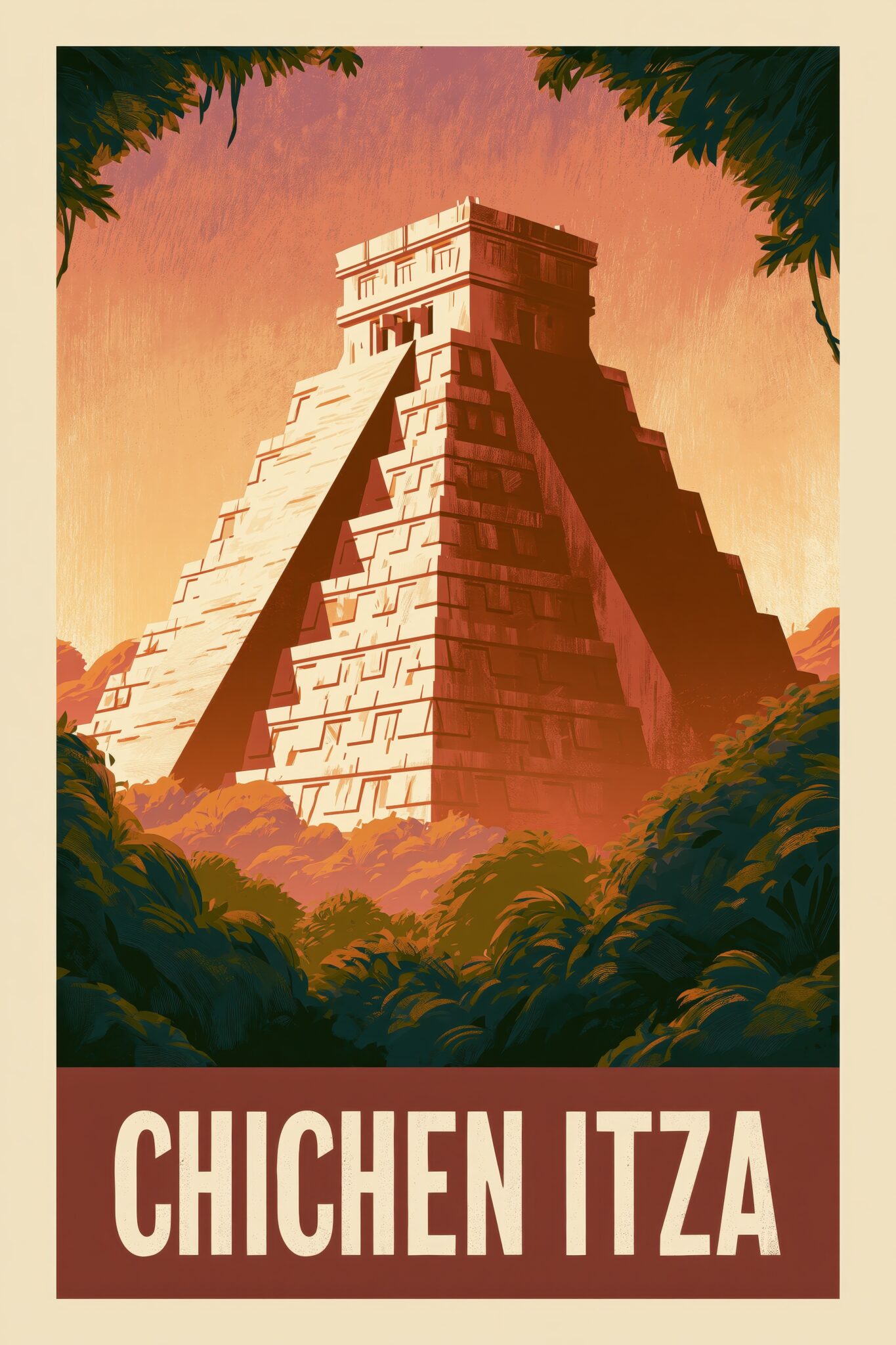 Grafik Poster Pyramide Chichen Itza warm orange Schatten