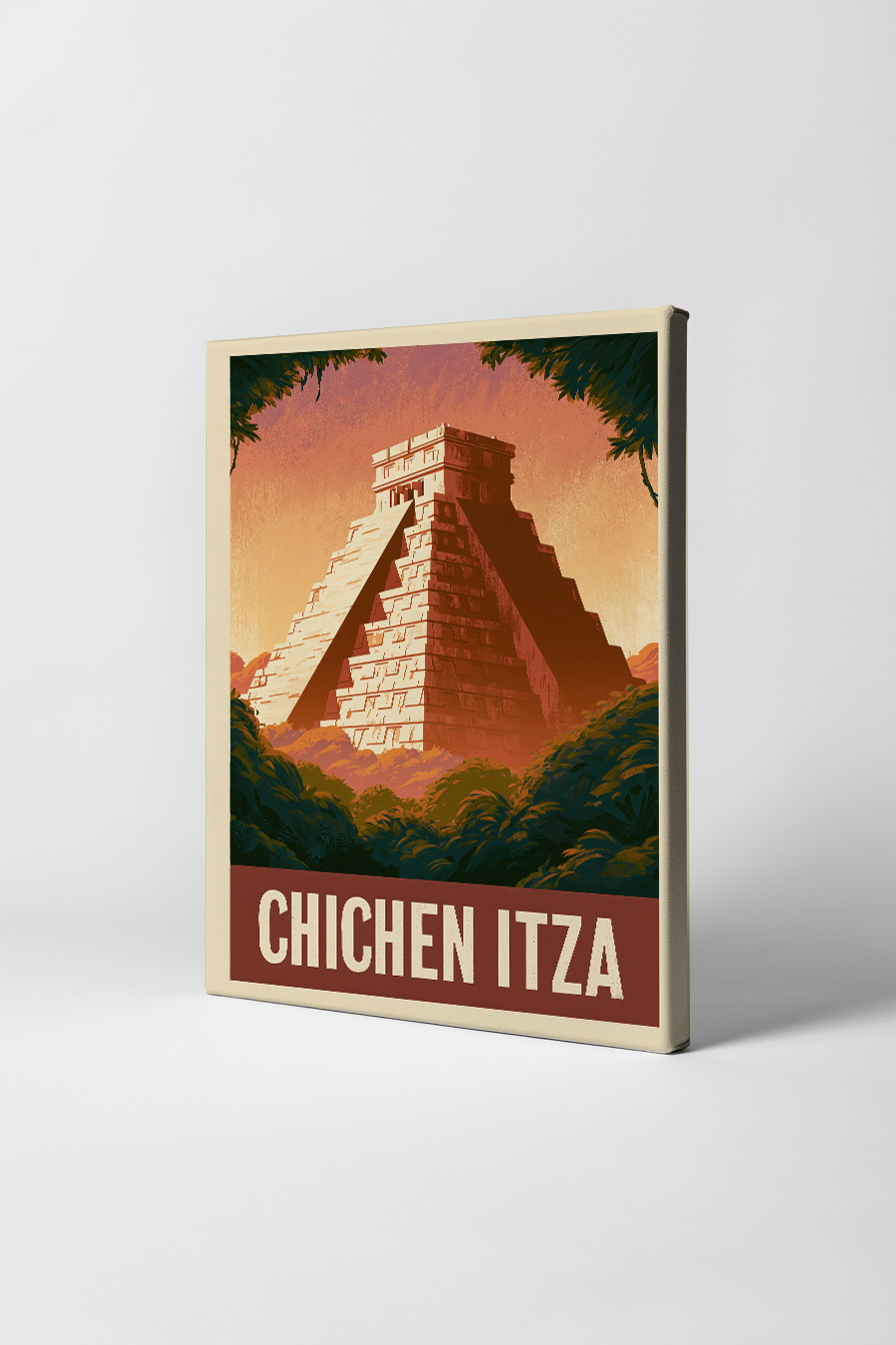 Grafik Poster Pyramide Chichen Itza warm orange Schatten