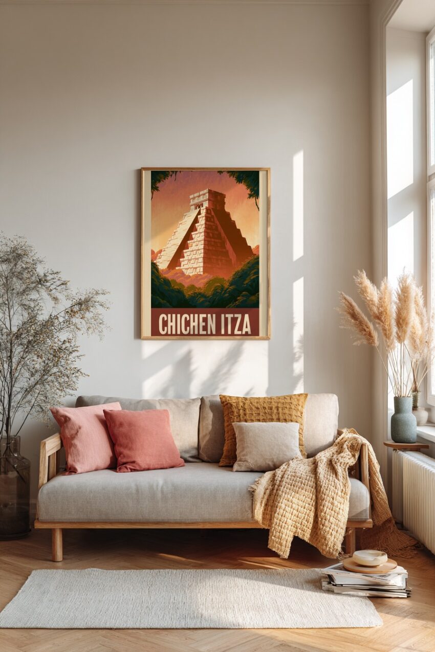 Grafik Poster Pyramide Chichen Itza warm orange Schatten