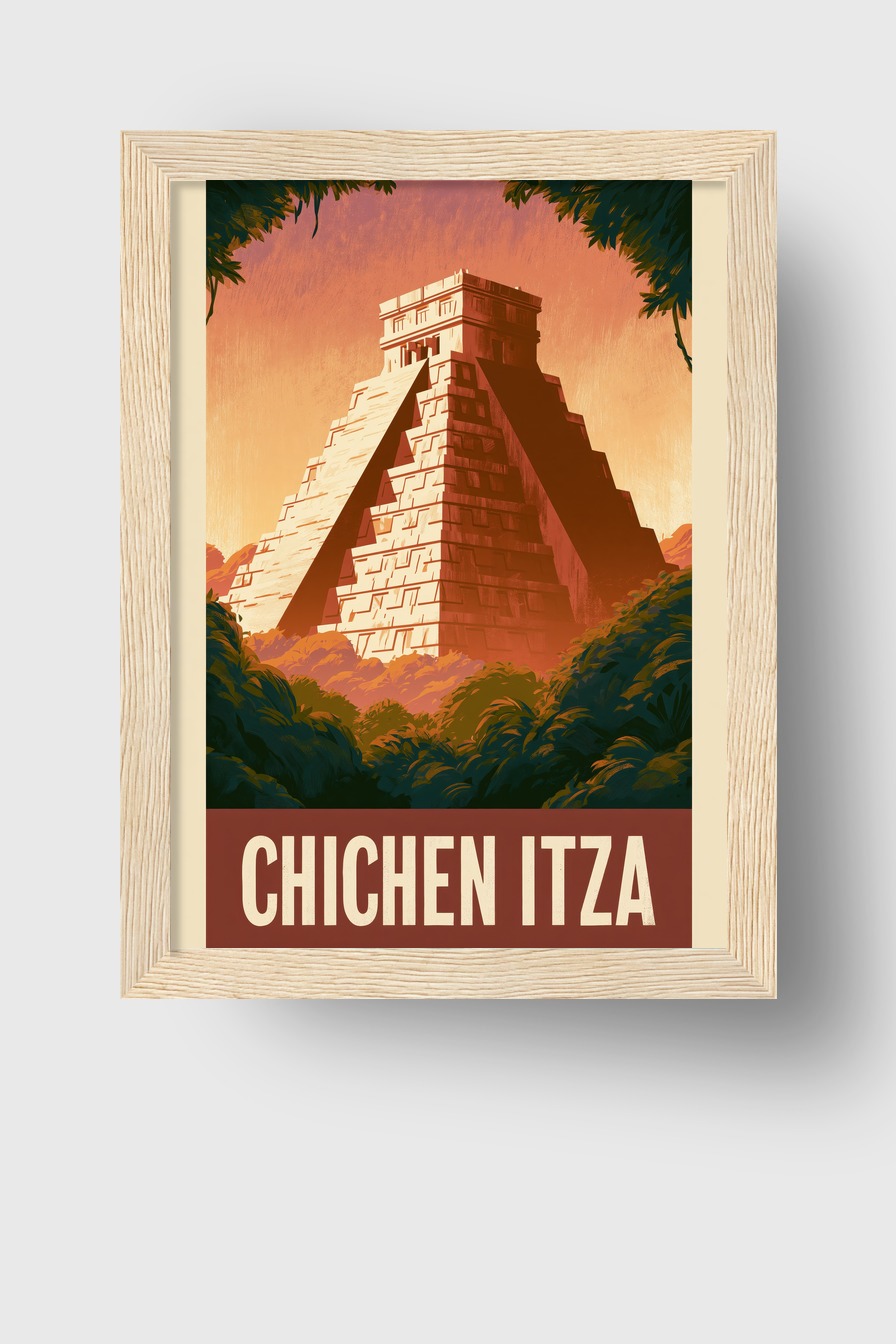Grafik Poster Pyramide Chichen Itza warm orange Schatten