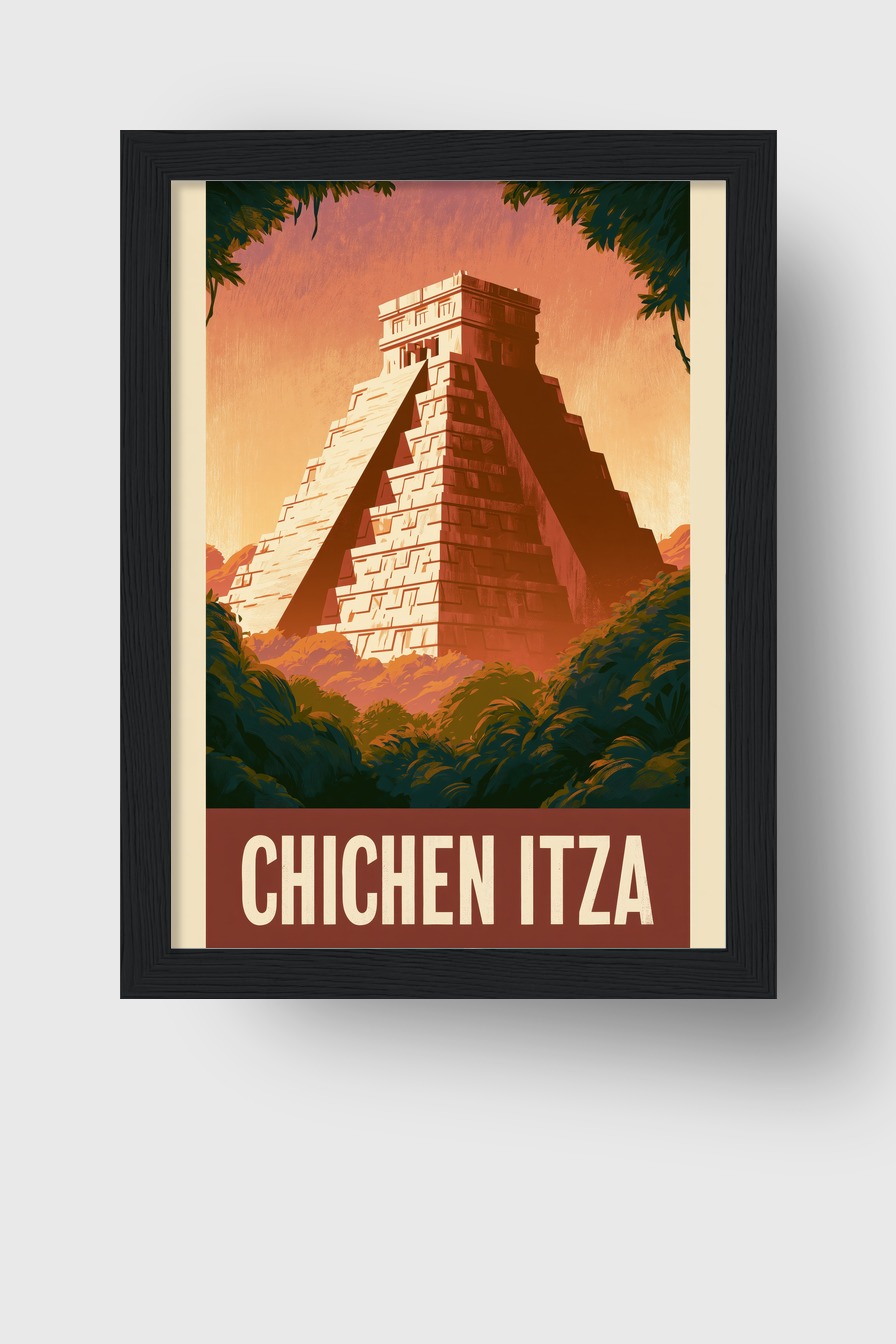 Grafik Poster Pyramide Chichen Itza warm orange Schatten