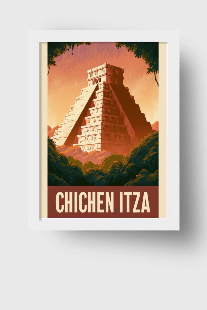 Grafik Poster Pyramide Chichen Itza warm orange Schatten