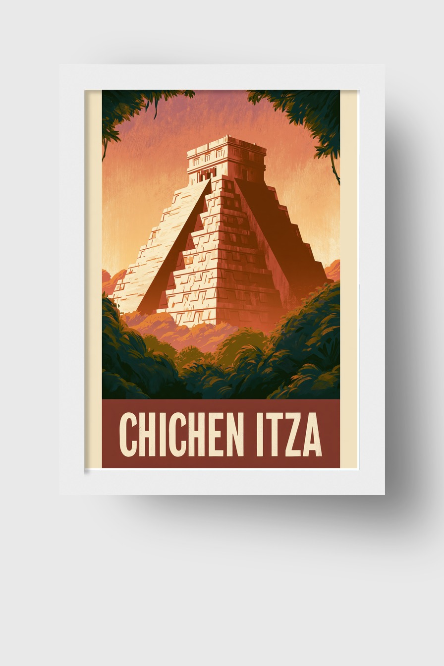 Grafik Poster Pyramide Chichen Itza warm orange Schatten