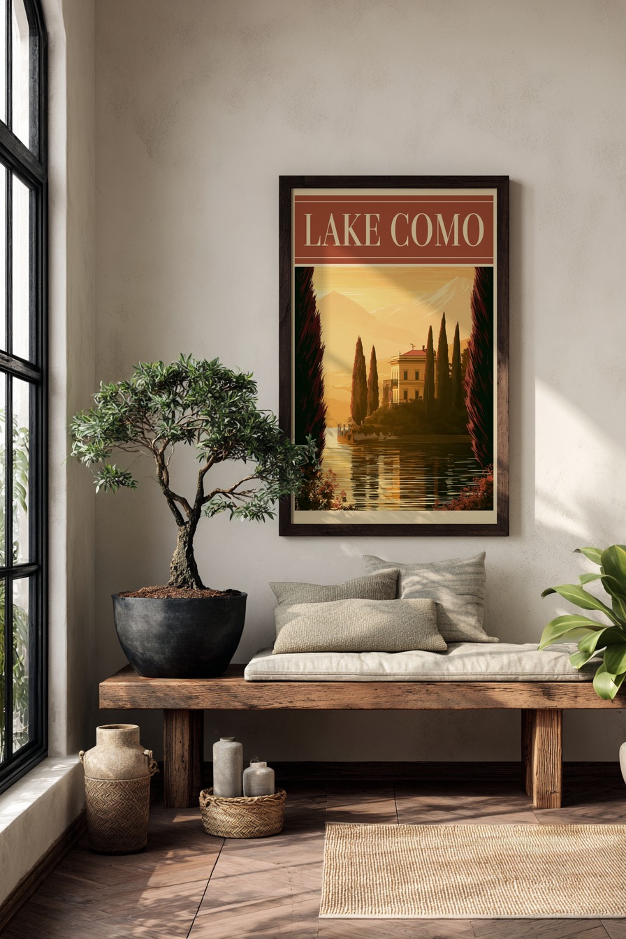 Digitale Kunst Poster Villa Seeufer warmes Licht